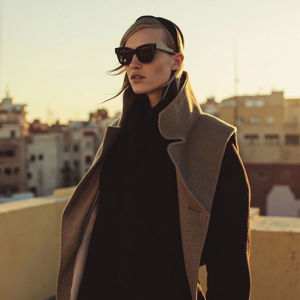 Brand campaign shoot on a Barcelona rooftop in late afternoon light.